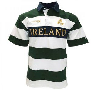 Lansdowne Ireland Rugby Jersey - Size Large Bottle Green & White Stripe